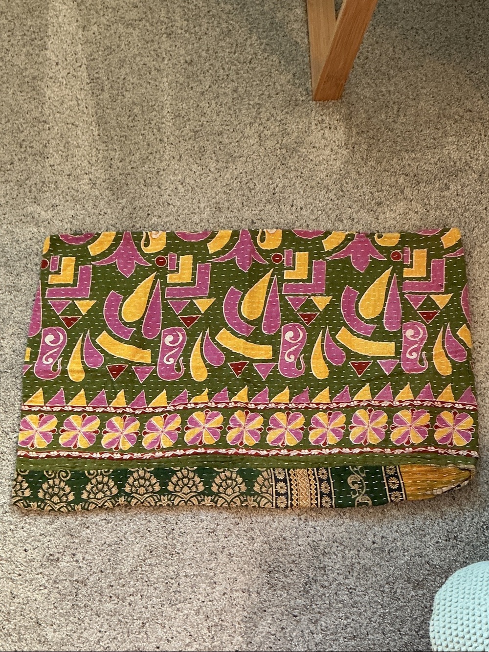 Kantha Standard Pillowcase Cover ~ Pink and Green